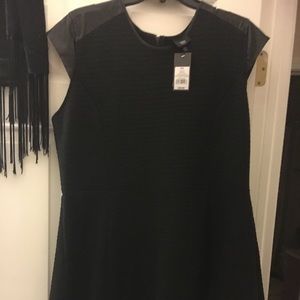 Black Dress - Leather caps sleeve. NWT Sz XXL